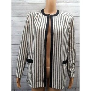 Roth Lecover Sport Cardigan open Front Striped Ivory Black Pockets Size 8
